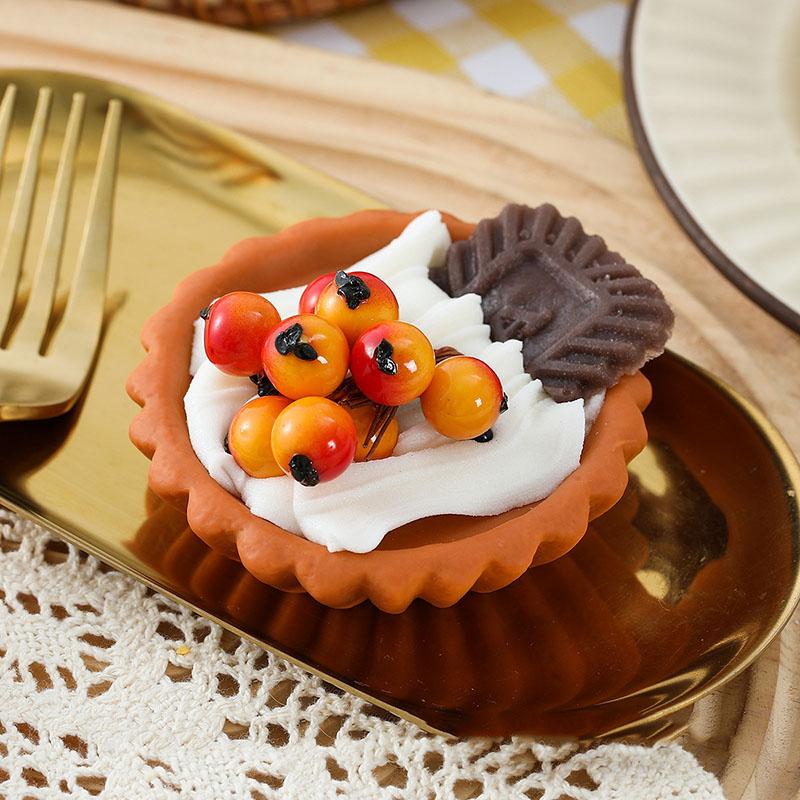 7PCS Fruit Egg Tart Artificial Cake Lifelike Fake Mango Cute Simulation Strawberry Home Decoration Ins Photograpy Props