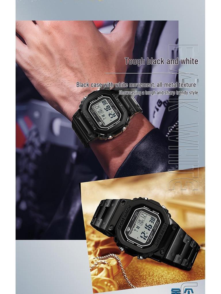Sanda Men's Square Waterproof Electronic Watch with Fashionable Light and Alarm Clock.