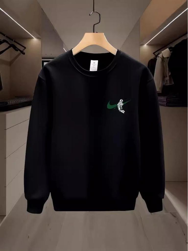 Men's Autumn 2024 Slim Fit Printed Hoodie - Trendy Streetwear Long Sleeve Round Neck Tee