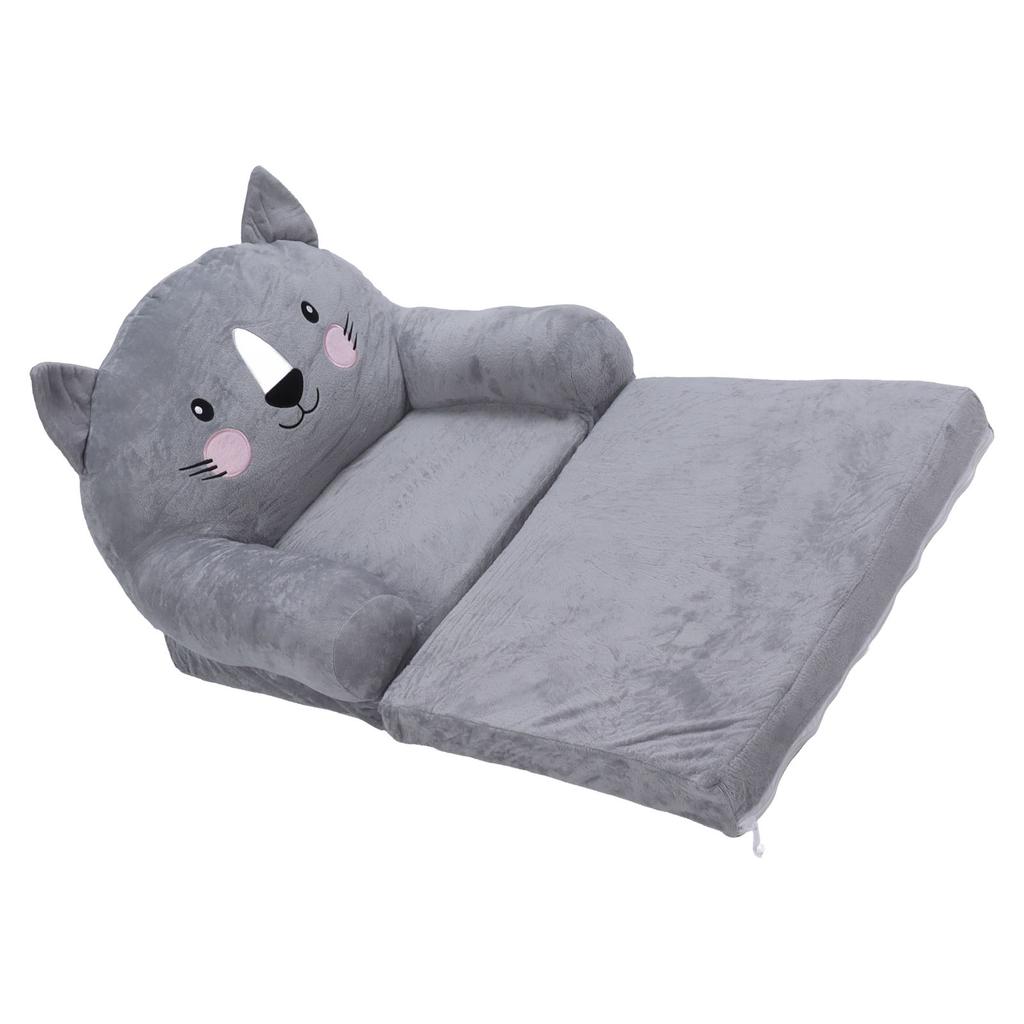 Toddler Chair Gray Cartoon Style Foldable Wide Handle Stable Backrest Breathable Baby Sofa for Home