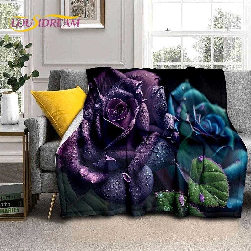 3D Rosenblumen Nordisch Romantische Weiche Decken, Warmhaltende Überwurfdecke Bequeme Decke für Picknick Betten Sofa Zuhause Schlafzimmer Geschenk