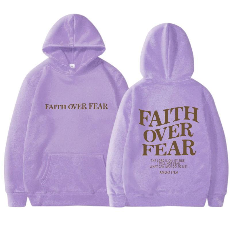 2025 new hooded long-sleeved Faith Over Fear printed sweater XXXL светло-фиолетовый