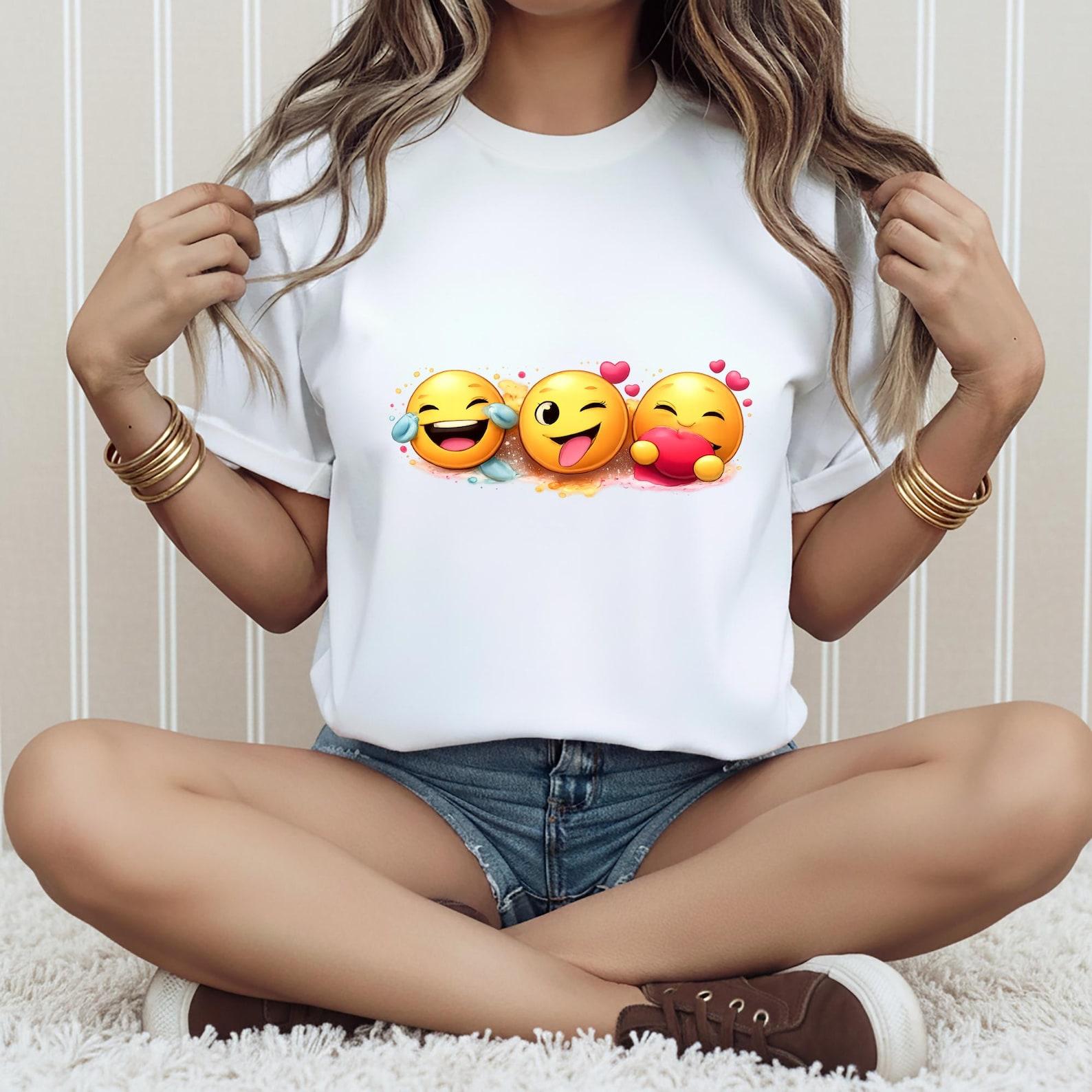 Funny Emoji T-Shirt | Laughing, Winking & Heart Hug Graphic Tee | Unisex 3XL