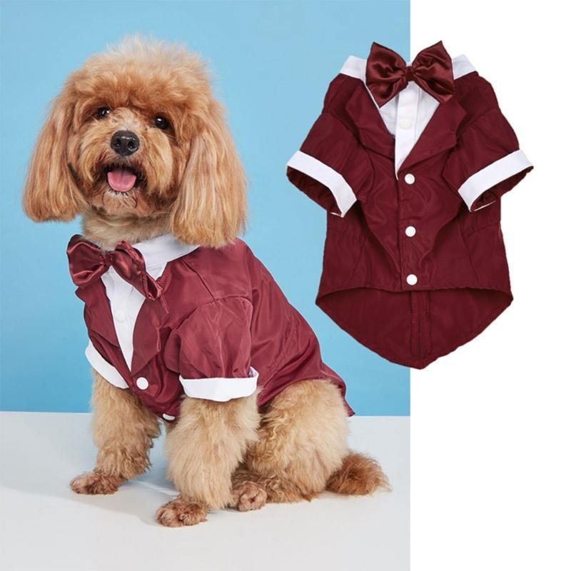 Wedding Cats Dogs Tuxedo Shirt with Bowknot Collar Clothes Outdoor Walking Dogs Cats Multiple Color Jumpsuit Comfortable