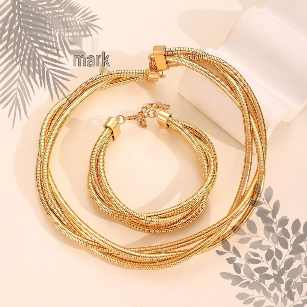 High-End European & American Metal Punk Hip-Hop Necklace/Bracelet with Three-Wire Winding Spring Design
