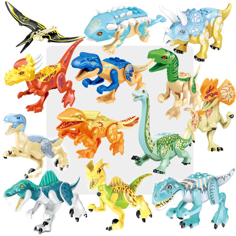 Bright Jurassic Dinosaurs World Velociraptor Triceratops Rex Pterosaur Model Assemble Building Blocks Toys For Children Boy Gift
