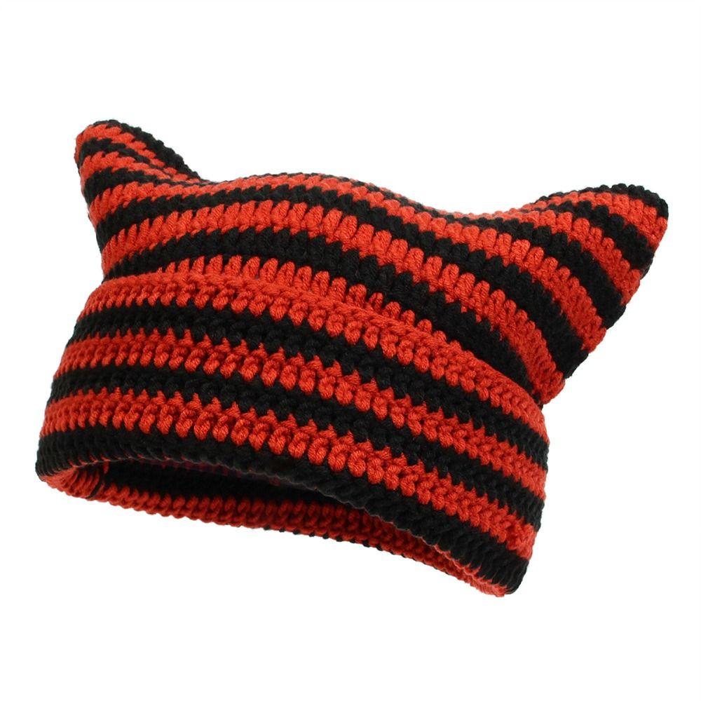 Y2K Harajuku Japanese Beanie Hat Keep Warm Knitted Wool Cap Ins Little Devil Striped Hat Women