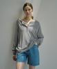 VLETI Linen Blend Raglan Half Button Knit (Gray)