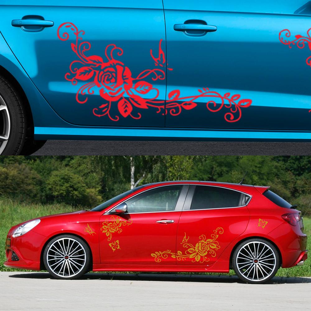 Universal Car Door Side Trim Stickers Graphics Butterfly Flower Vine Vinyl Film Decals Decoration Auto SUV Tuning Accessories