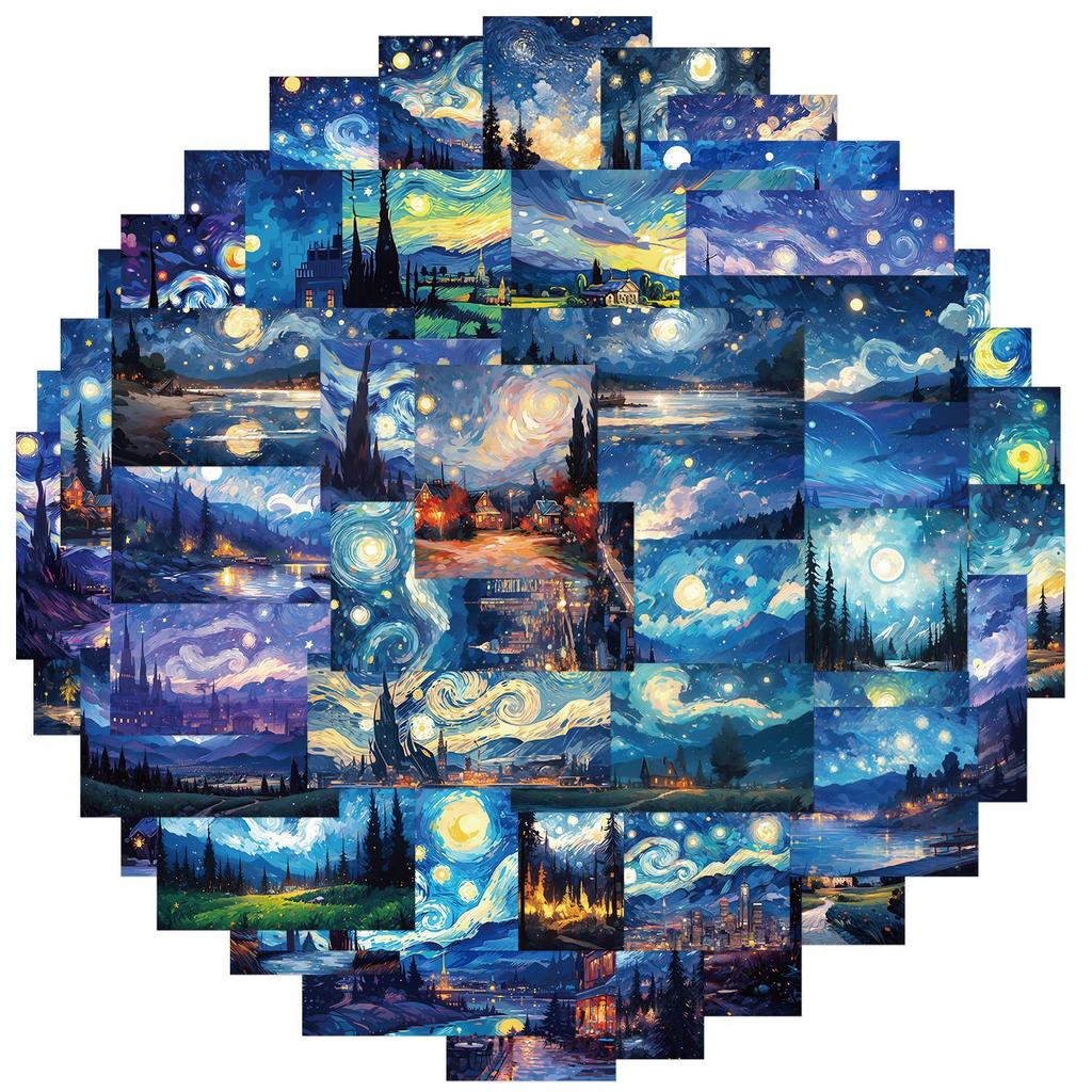 50 Cartoon Van Gogh Oil Painting Graffiti Stickers Guitar Notebook Suitcase DIY Waterproof Stickers