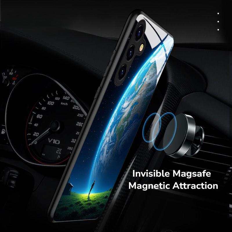 New Stylish Earth View Magnetic Tempered Glass Phone Case for  Galaxy Note20/S20/S21/S22/S23/S24/S25/S26Plus Ultra FE