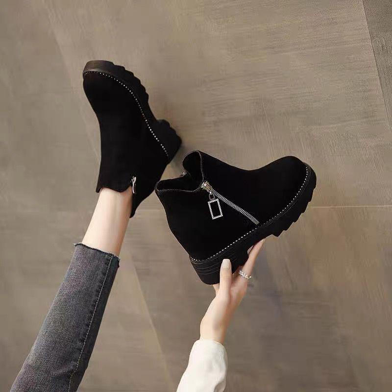 Martin boots women's thick-soled inner heightening side zipper short boots new autumn and winter fashion versatile non-slip boots women