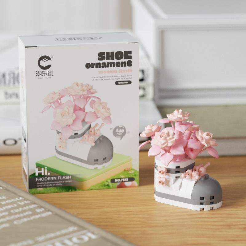 

Latest product creativity micro-particle leisure construction block playthings Shoe Flower Qimeng series desktop decor ornaments gift idea No box