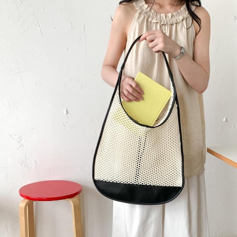 Summer new hollow beach woven bag niche splicing design casual shoulder bag women large capacity tote bag women