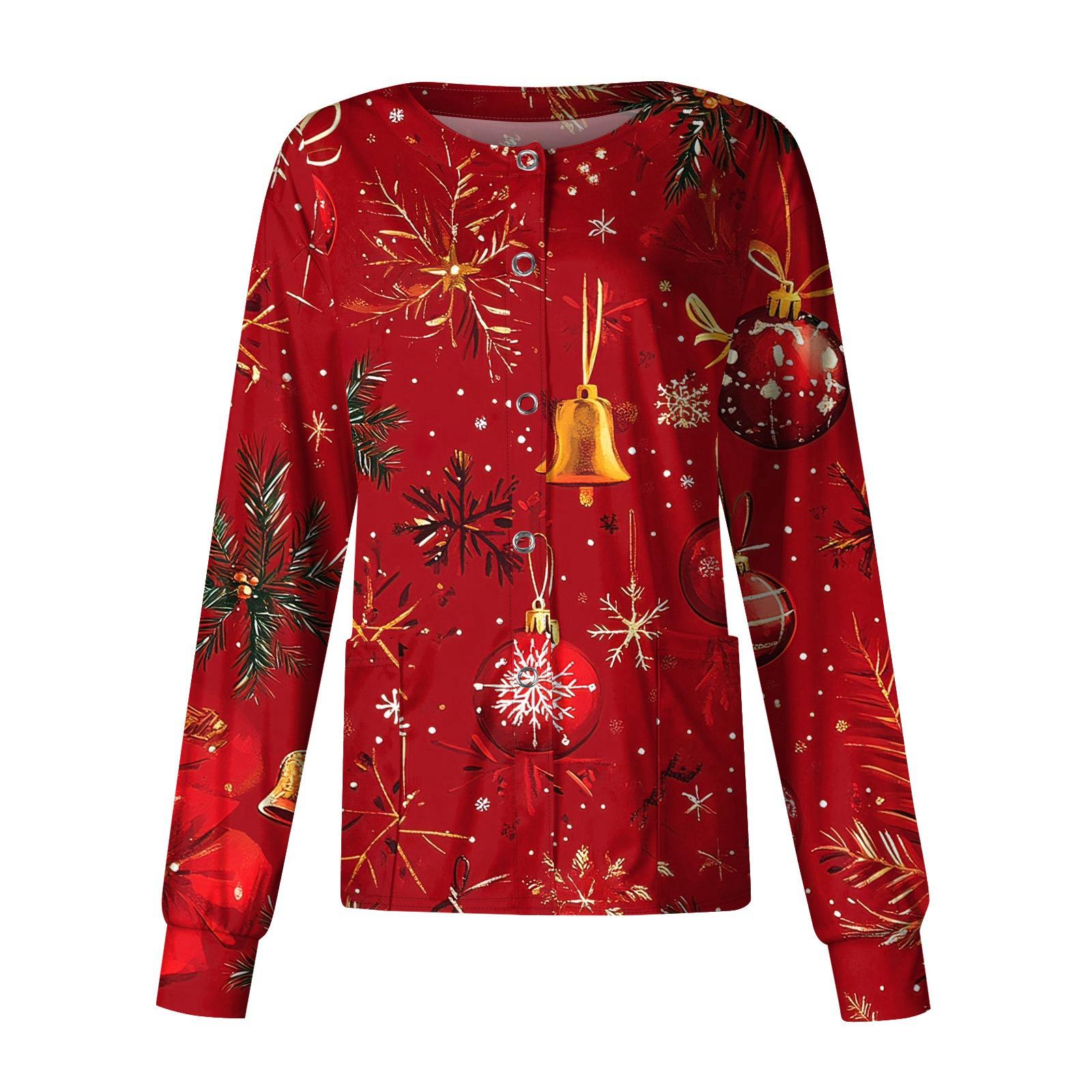 

Женский повседневный однобортный однобортный защитная одежда с рождественским принтом и длинными рукавами, кардиган, топ XL