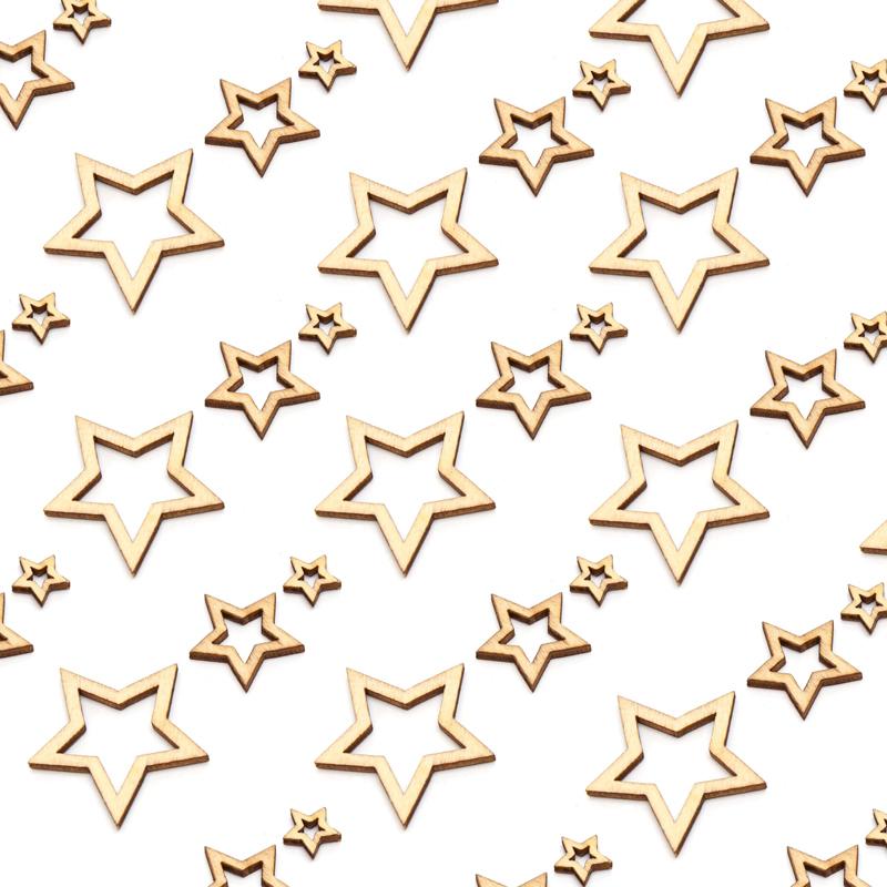 100pcs/lot Hollow Wooden Stars for Crafts, 1-3cm Wood Slice Star Shape Cutout Embellishment Pieces for DIY Art Crafting Projects