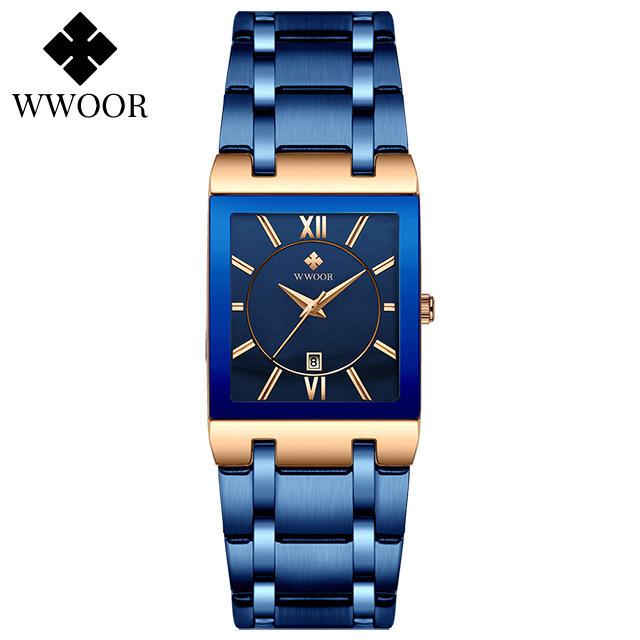 Wwoor Hold Love Square Men'S Steel Strap Watch Quartz Watch Waterproof Business Men