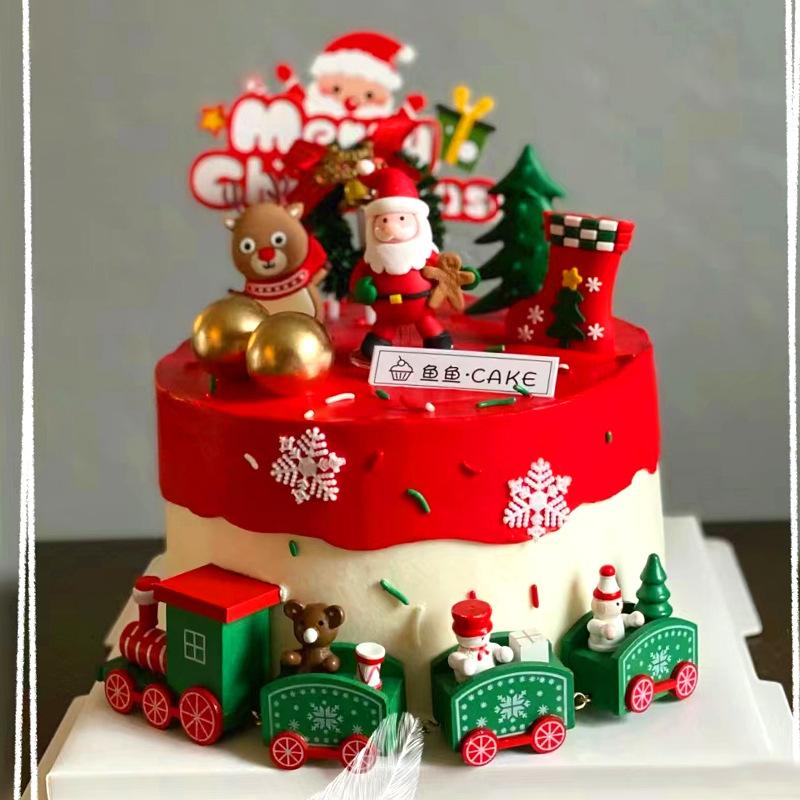 Christmas Cake Decoration, Small Train Toys, Birthday Party Decorations 4pc