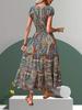 French Bohemian Holiday Print Midi Dress