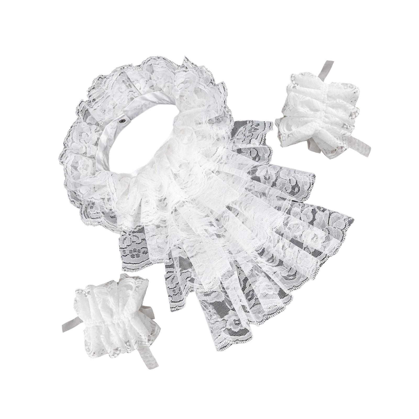 

Tiered Ruffled Lace Necktie Collar with Wrist Cuffs Set Victorian Colonial Jabot Set Renaissances Halloween Costume білий