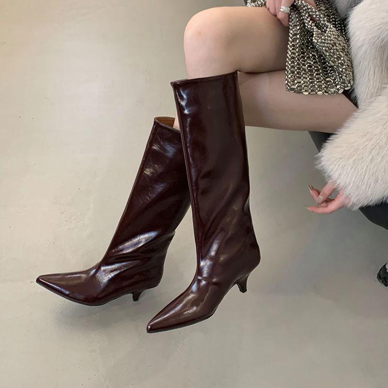 Fashion Bailamos 2024 Winter New Brand Women Knight's boots Fashion Pointed Toe Slip On Knee-high Boots Thin Low Heel Long Boots Shoes
