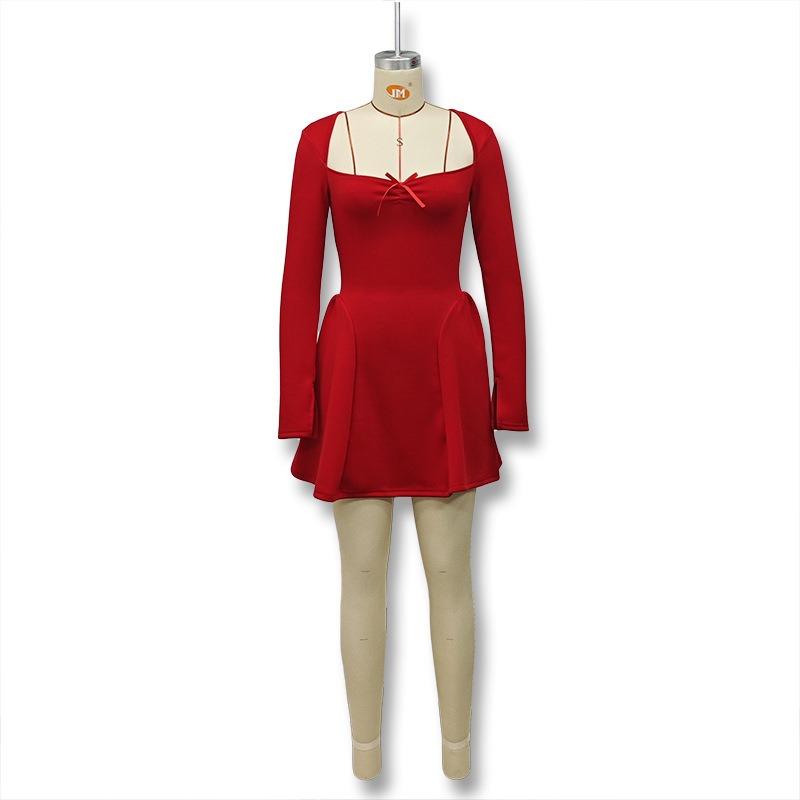 Trendy Women's New Spring and Autumn Sexy Long-sleeved Strapless Slim A-line Short Dress