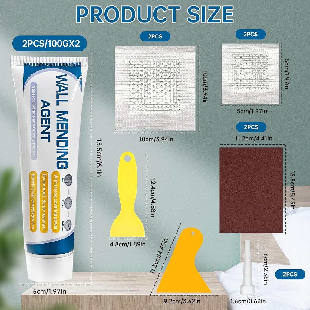 Drywall Repair Kit,Wall Mending Agent with ScraperDrywall Patch Repair Kit with Spackle Paste,Wall Hole Filler Putty for Filling Cracks & Holes