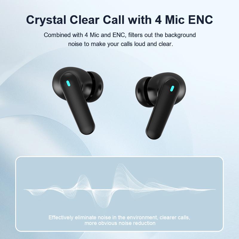 ANC Wrieless Earbuds Bluetooth 5.4 Earphones Active Noise Cancellation ENC Headphones Call Gaming Low Latency Transparency APP Long Battery Life