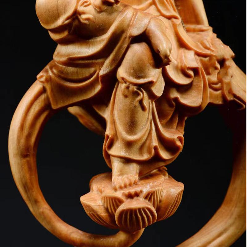 Wooden Guanyin Buddha Bodhisattva Statue Hand-Carved , Buddhism Figure  Home Room Office Feng Shui Statue 7.07 in
