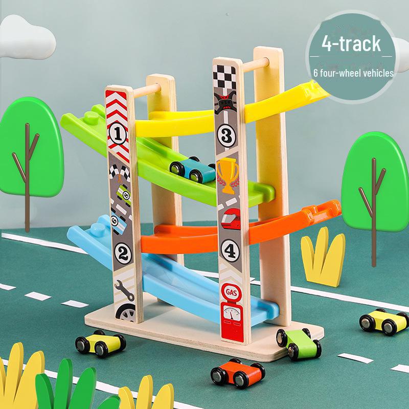 Children's Wooden Multi-Layer Glider Toy: Inertial Racing Track for Sliding Fun