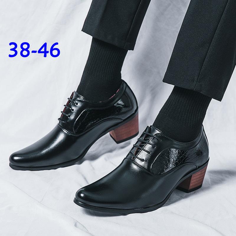 Fashion Pointed High Heel Leather Shoes For Men In British Business And Casual Heightened Wedding Shoes Korean Style Shiny Hairstylist