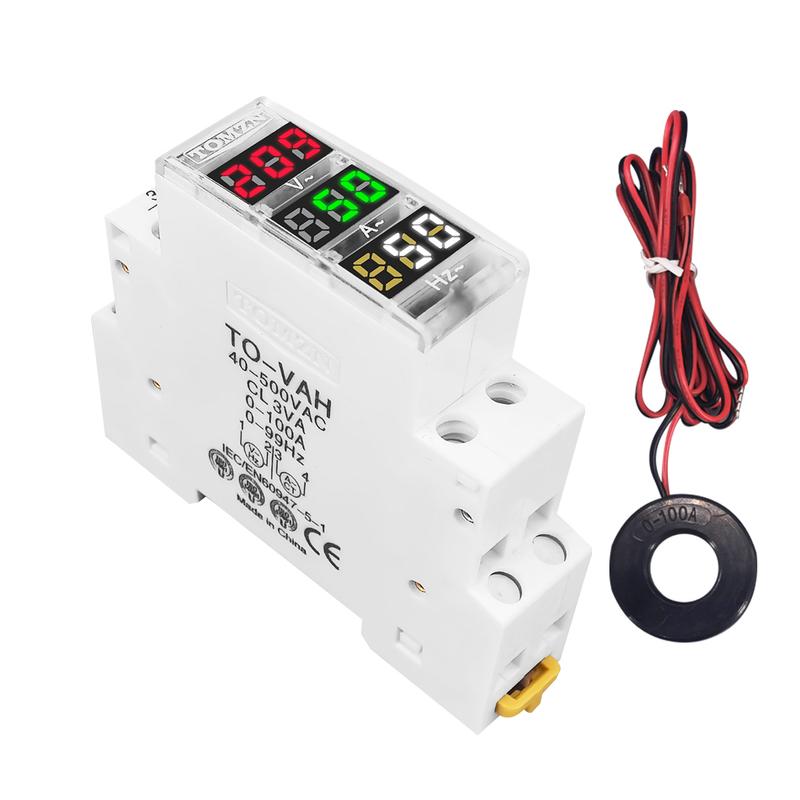 Din Rail 3in1 Single Phase Ampere Voltage Frequency Meter Ac 0-99Hz 100A Voltmeter Indicator LED Digital Display 110V 230V TOMZN