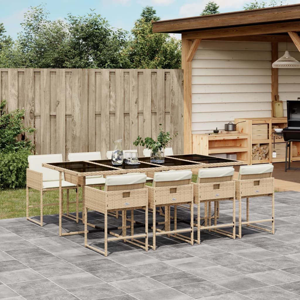 9 Piece Outdoor Dining Set with Cushions Beige Poly Rattan