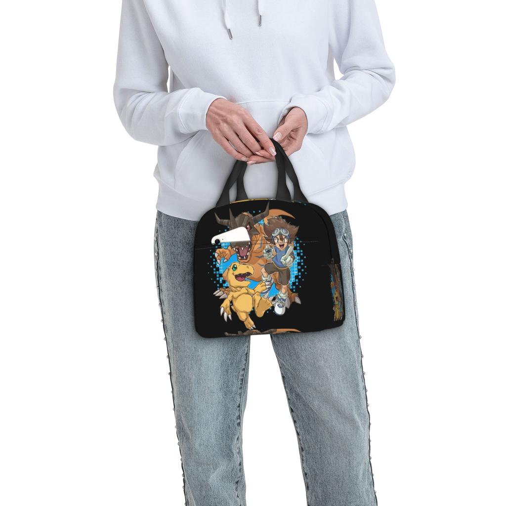 Custom D-Digimons Thermal Insulated Lunch Bags Women Men Cartoon Resuable Lunch Container School Office Outdoor Storage Food Box