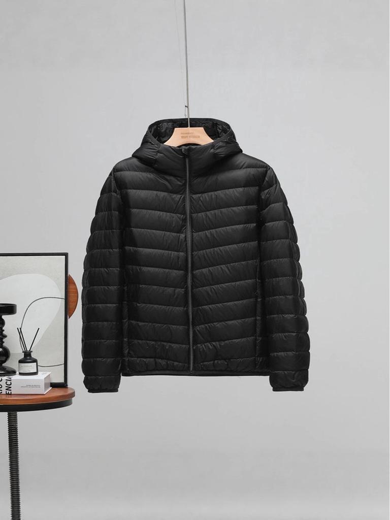 Men's Plus Size Lightweight Hooded Down Jacket - 90% Down, Ultra-Thin, Casual Winter Wear for Middle-Aged and Elderly, Suitable for 200 lbs