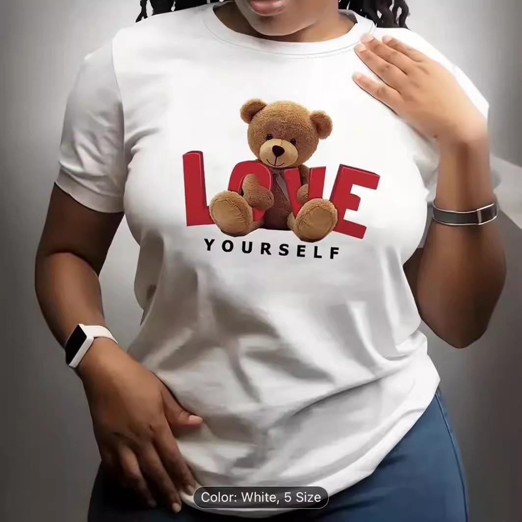 

Літній топ з круглим вирізом і принтом. Модні повсякденні милі жіночі футболки з чистої бавовни з короткими рукавами S