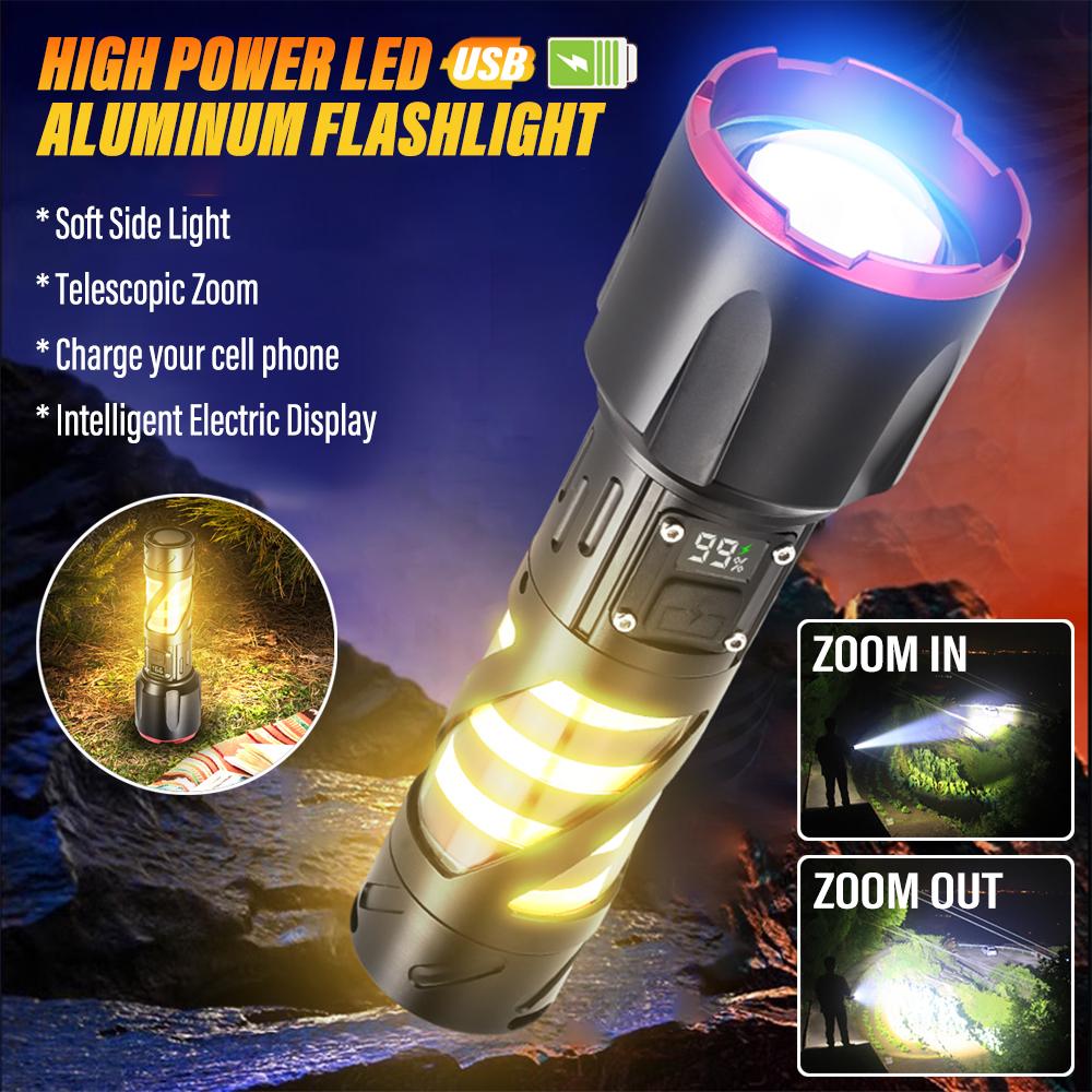 High-power LED aluminum flashlight Rechargeable torch Outdoor searchlight Portable camping light With telescopic zoom