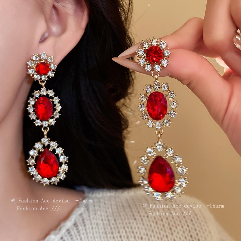 Silver Needle Diamond Flower Water Drop Earrings European and American Design Long Earrings Retro Fashion Temperament New Jewelry