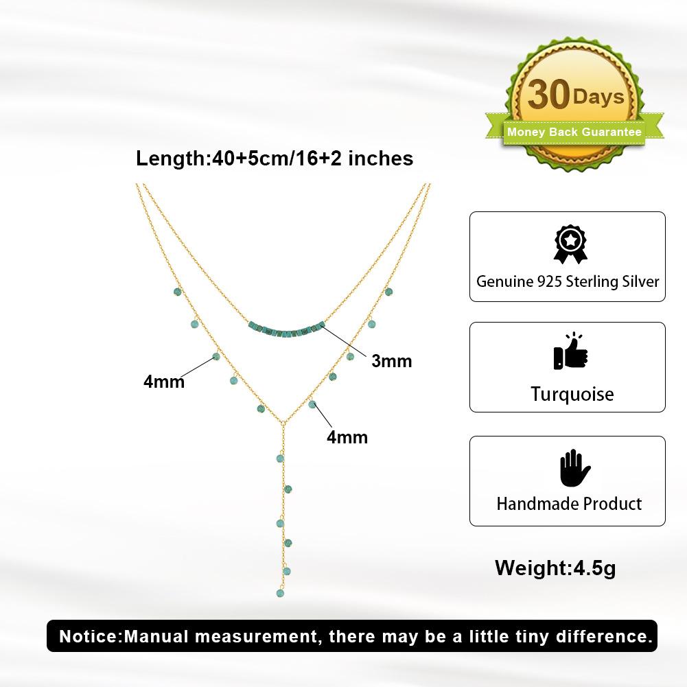 S925 Sterling Silver Two Layers Chain Layering Y-shape Turquoise Sweater Chain Necklace for Women Party Gift Necklace Jewelry
