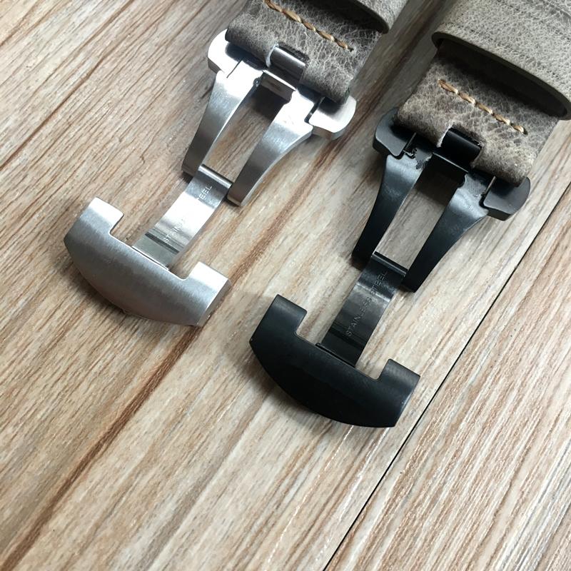 AAA Qualität 24mm Braun Grau Vintage Retro Italien Echtleder Armband für PAM111 PAM Uhrenarmband mit Schmetterlingsschnalle Gürtel