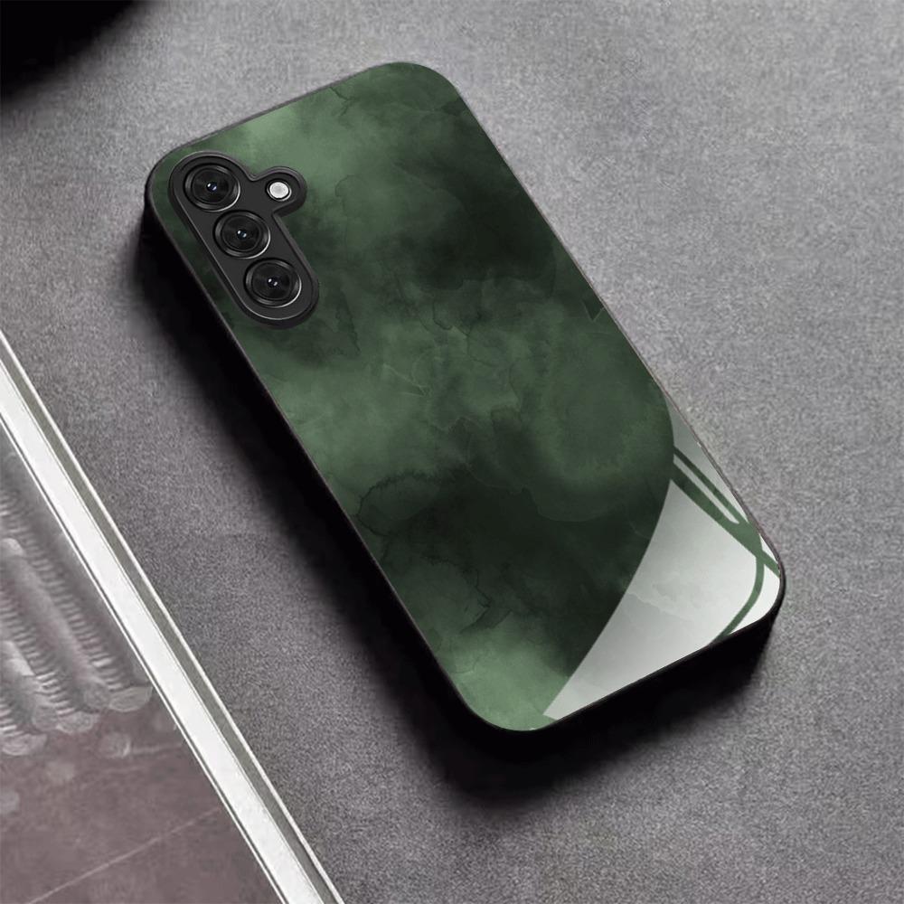 Dunkelgrünes Muster-Glas-Handyhülle geeignet für Samsung GalaxyS26 S25 S24 S23 S22 S21 S20FE/Ultra/Plus Sturzfestes Rückcover