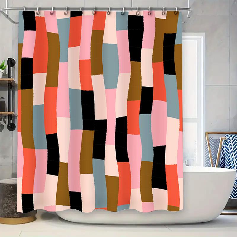 

Modern Style Shower Curtain With Colorful Geometric Pattern For Bathroom Decor Polyester Fabric Waterproof Bath Liner Decoration W60H190(CM)-1 Pcs
