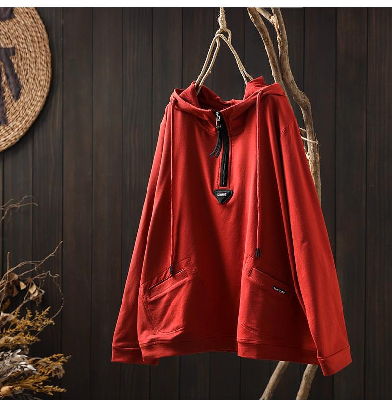 Women's Vintage and Casual Long-sleeved Pullover Spring Loose Hooded Sweatshirt