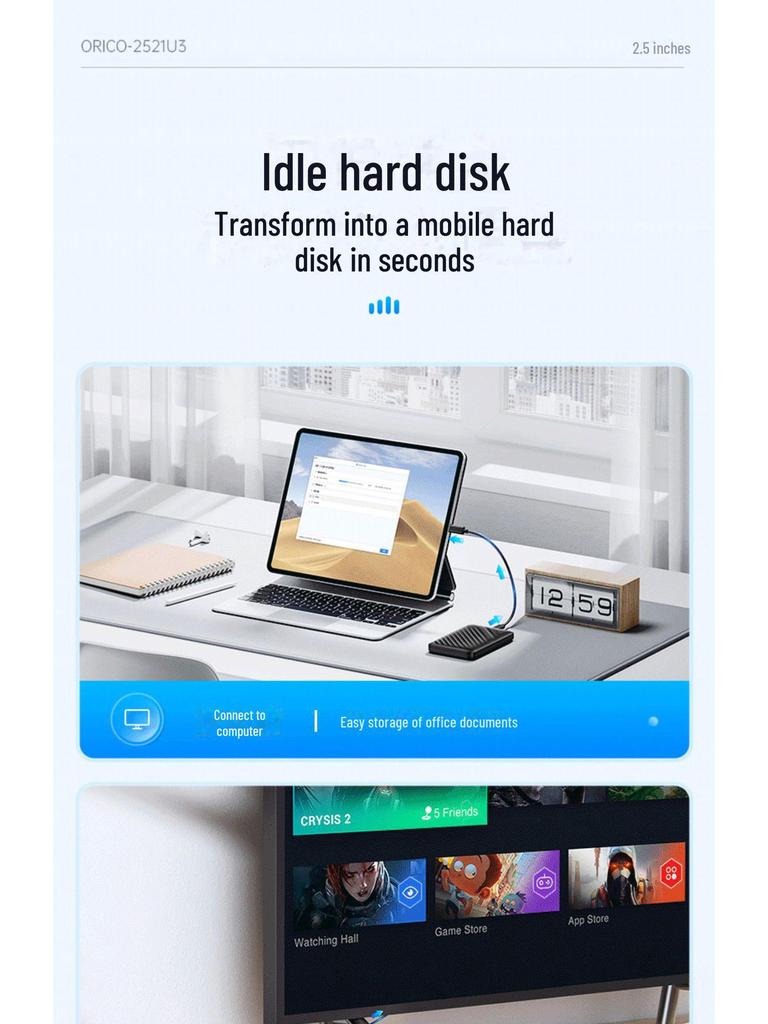 Orico 2521U 2.5-inch USB External Hard Drive Enclosure for SATA SSDs and HDDs