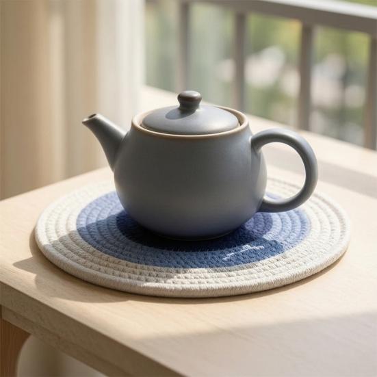 Cotton Rope Coaster, Color Block Heat Insulation Mat for Table, Thickened Potholder for Hot Dishes, Farmhouse Cup Mat