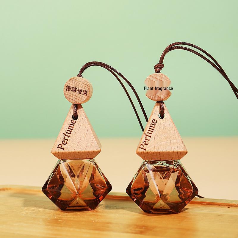Triangle Wood Lid Car Air Freshener Pendant with Crystal Bead Tassel - Essential Oil Aromatherapy Odor Eliminator.