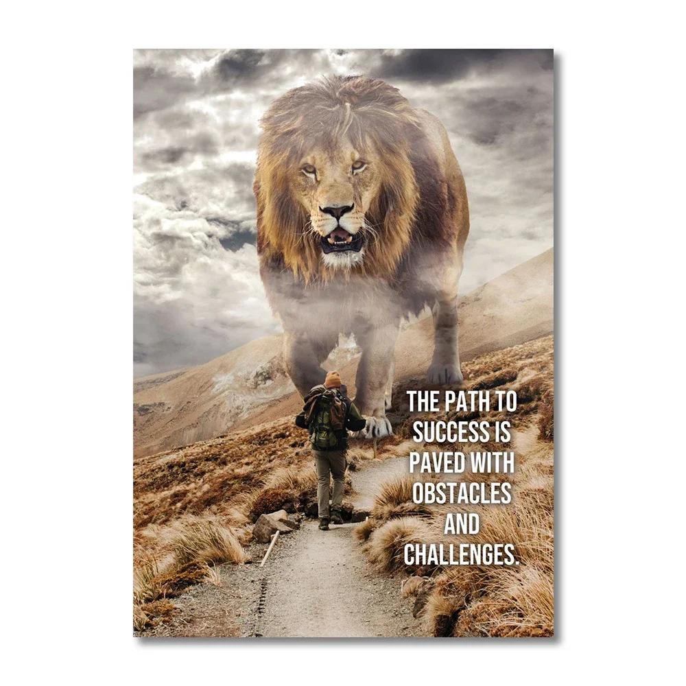 Motivational Animal Poster Eagle Tiger Lion Wall Art Canvas Painting Motto Picture for Living Room Home Decoration
