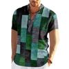 Vintage Men'S 3D Faion Patchwork Printed Irt Oversized Autumn  Collar Fce Lined Thiened Nine-Quarter Sve