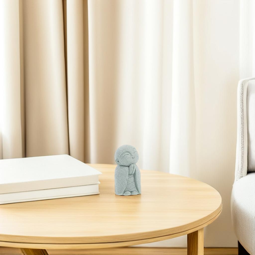 2Pcs Japanese Buddha Statues Sandstone Jizo Praying Smiling Monk Feng Shui Zen Garden Meditation Home Decor Sculpture