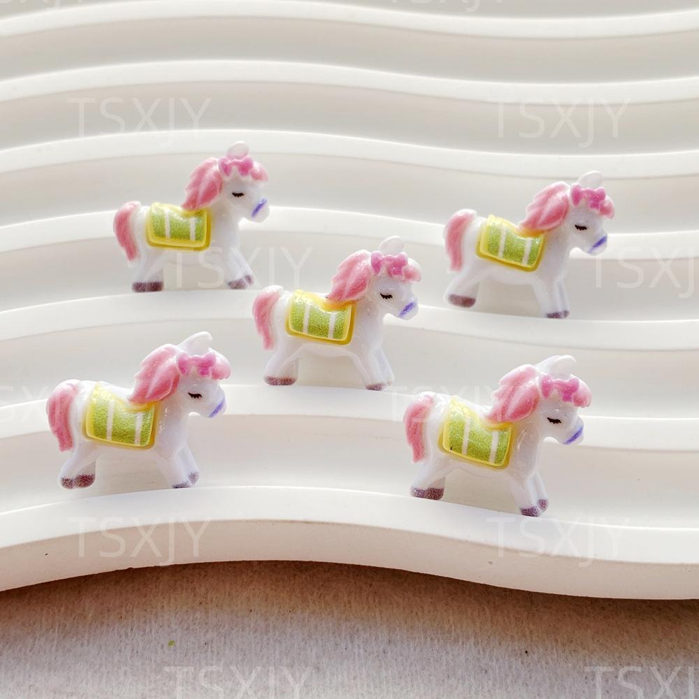 20pcs Mix Mini Colored Cartoon Unicorn Horse Nail Art Flatback Stone Figurines Scrapbook Charm DIY Jewelry Decor Crafts